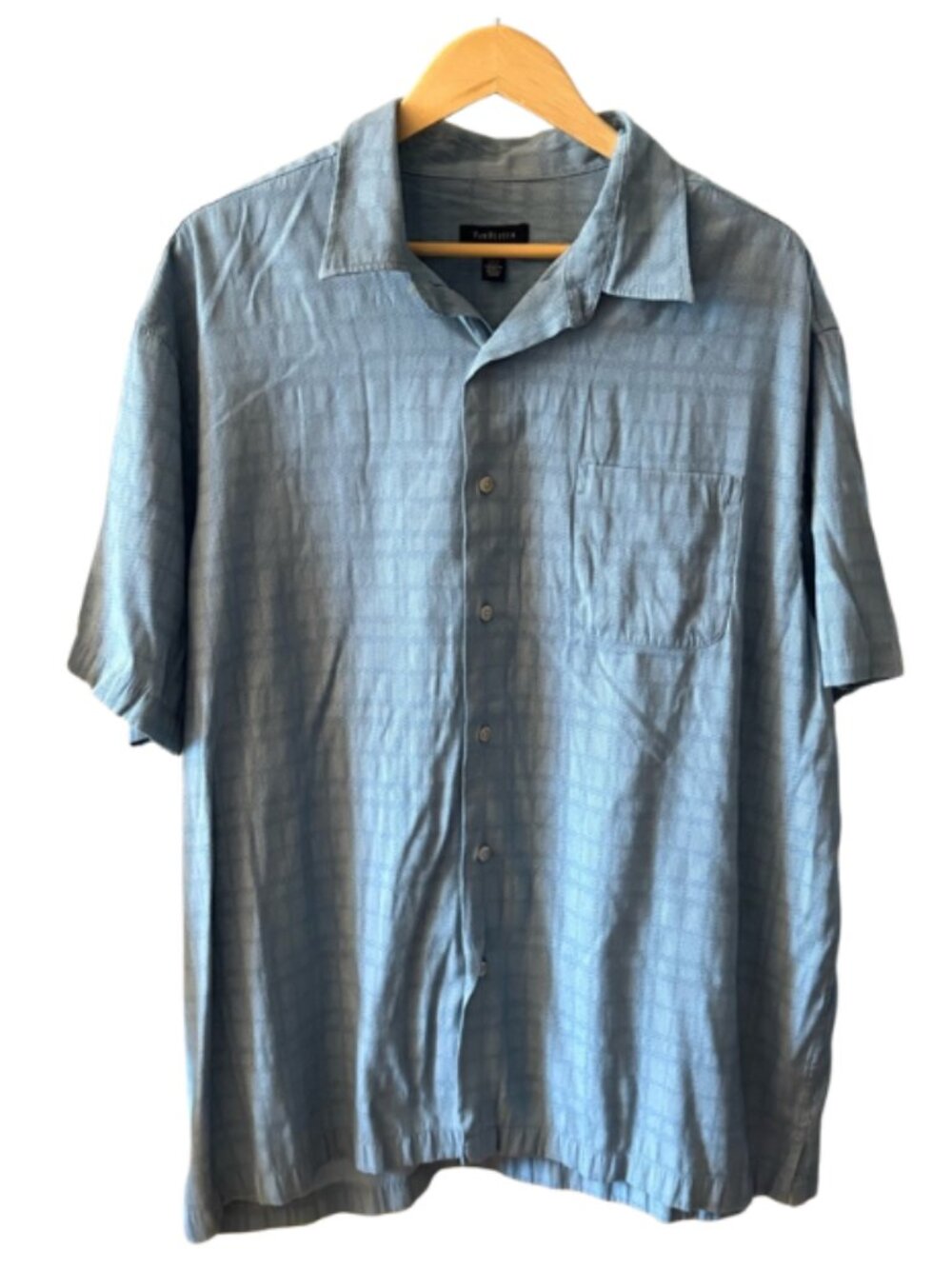 Van Heusen Light Blue Textured Short Sleeve Button-Down Shirt XL (17–17.5)